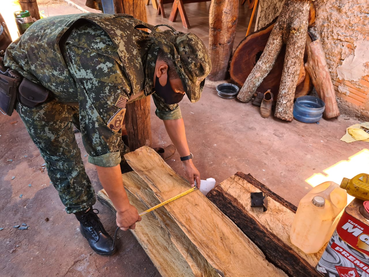 Desmatamento: foram encontradas 16 partes de árvores nativas e 0,76864m³ de prancha de madeira nativa depositadas na garagem da residência sem origem